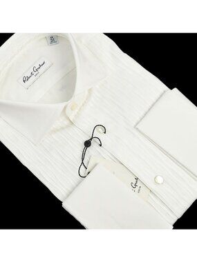 ROBERT GRAHAM White SIR Spread Collar Textured French Cuff Dress Shirt 16.5 NWT